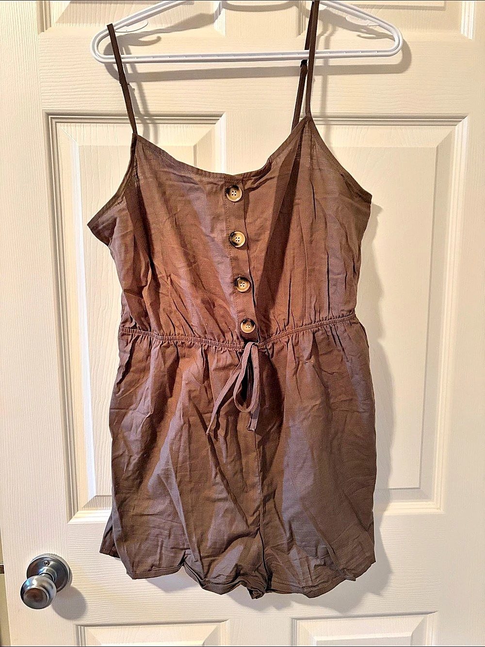 SHEIN Dark Green Linen Romper